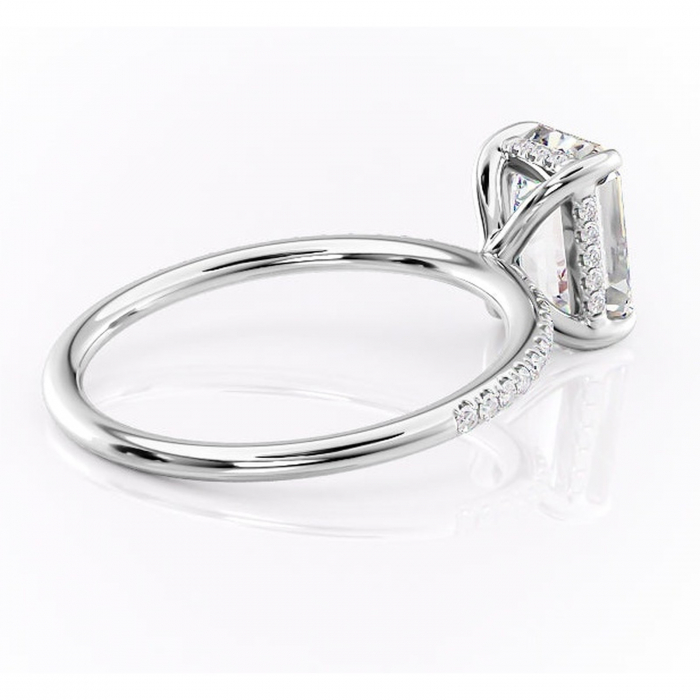 Inel de logodnă Isadora din aur Alb 14kt cu moissanite tăietură smarald – Montură pavé rafinată pentru profil înalt | Personalizează și configurează gratuit online [3]