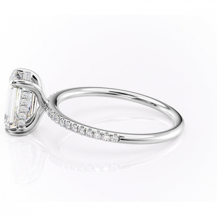 Inel de logodnă Isadora din aur Alb 14kt cu moissanite tăietură smarald – Montură pavé rafinată pentru profil înalt | Personalizează și configurează gratuit online [6]