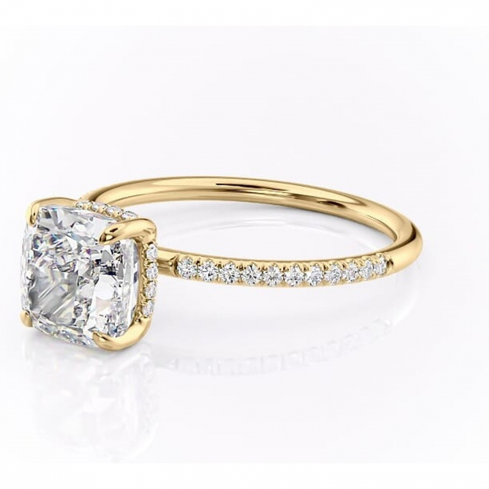 Inel de logodnă Isadora din aur Galben 18kt cu moissanite tăietură pernă – Montură pavé rafinată pentru profil înalt | Personalizează și configurează gratuit online [7]