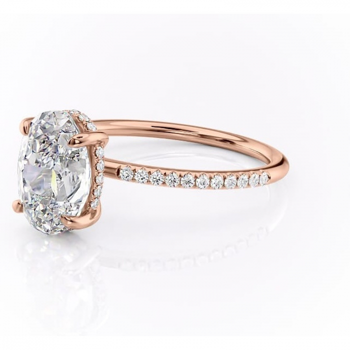 Inel de logodnă Isadora din aur Rose 14kt cu moissanite tăietură ovală – Montură pavé rafinată pentru profil înalt | Personalizează și configurează gratuit online [7]