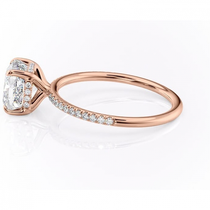 Inel de logodnă Isadora din aur Rose 14kt cu moissanite tăietură pernă – Montură pavé rafinată pentru profil înalt | Personalizează și configurează gratuit online [6]