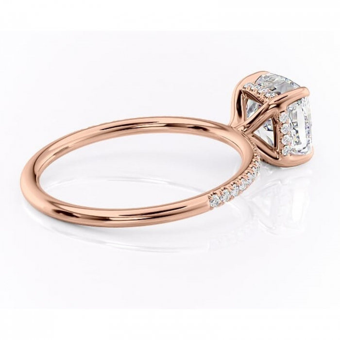 Inel de logodnă Isadora din aur Rose 14kt cu moissanite tăietură pernă – Montură pavé rafinată pentru profil înalt | Personalizează și configurează gratuit online [3]