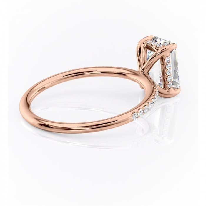 Inel de logodnă Isadora din aur Rose 14kt cu moissanite tăietură smarald – Montură pavé rafinată pentru profil înalt | Personalizează și configurează gratuit online [3]