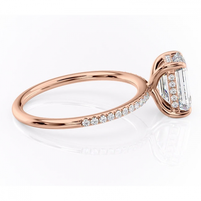 Inel de logodnă Isadora din aur Rose 14kt cu moissanite tăietură smarald – Montură pavé rafinată pentru profil înalt | Personalizează și configurează gratuit online [2]