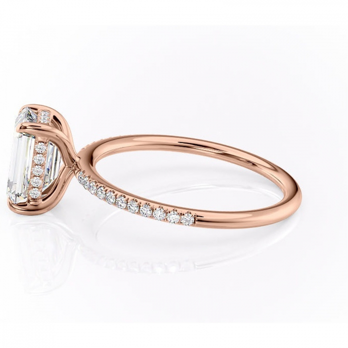 Inel de logodnă Isadora din aur Rose 14kt cu moissanite tăietură smarald – Montură pavé rafinată pentru profil înalt | Personalizează și configurează gratuit online [6]