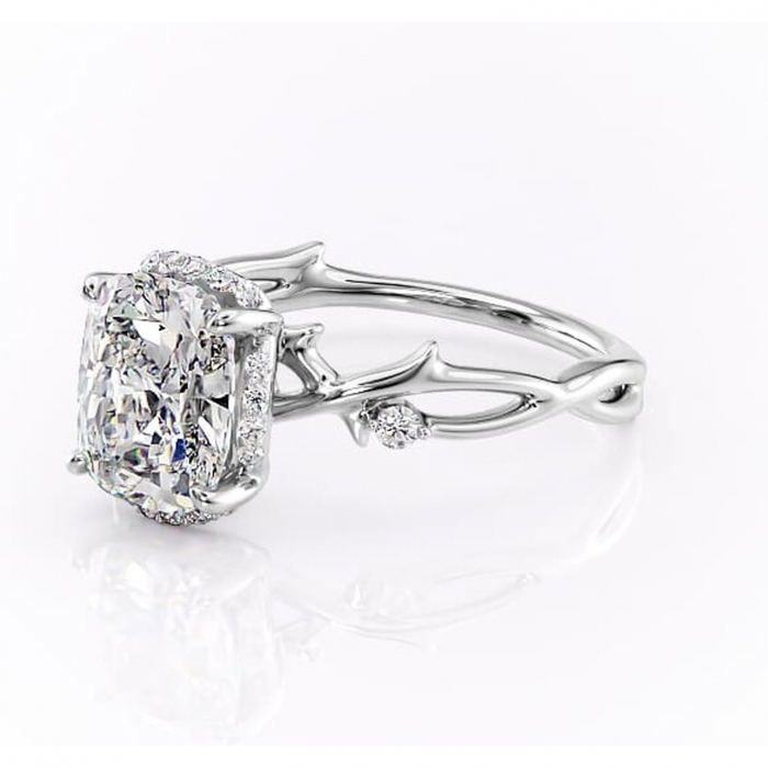 Inel de logodnă Isolde din aur Alb 14kt cu moissanite tăietură pernă – Halo rafinată pentru profil mediu | Personalizează și configurează gratuit online [7]