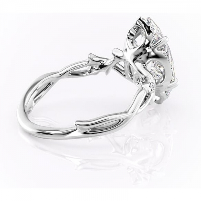 Inel de logodnă Isolde din aur Alb 14kt cu moissanite tăietură marquise – Halo rafinată pentru profil mediu | Personalizează și configurează gratuit online [3]