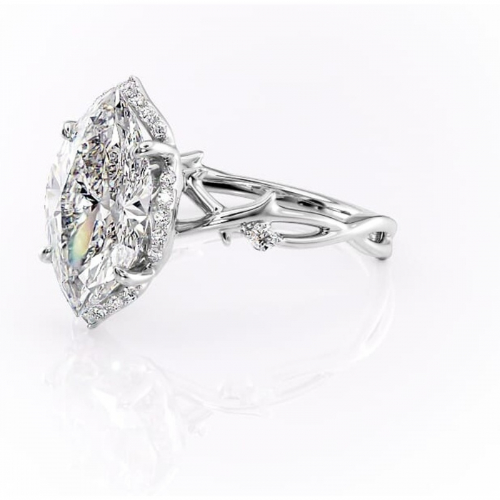 Inel de logodnă Isolde din aur Alb 14kt cu moissanite tăietură marquise – Halo rafinată pentru profil mediu | Personalizează și configurează gratuit online [7]