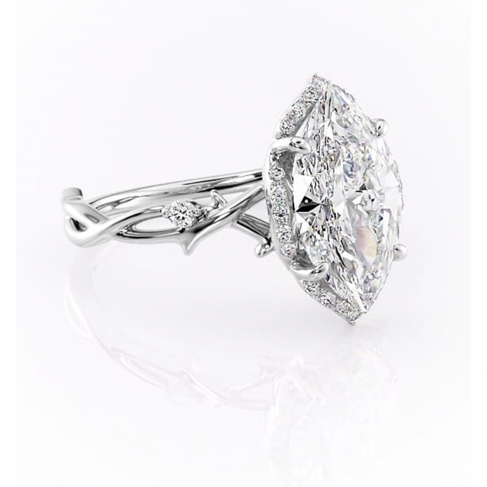 Inel de logodnă Isolde din aur Alb 14kt cu moissanite tăietură marquise – Halo rafinată pentru profil mediu | Personalizează și configurează gratuit online [1]