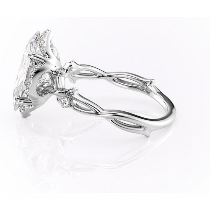 Inel de logodnă Isolde din aur Alb 14kt cu moissanite tăietură marquise – Halo rafinată pentru profil mediu | Personalizează și configurează gratuit online [6]