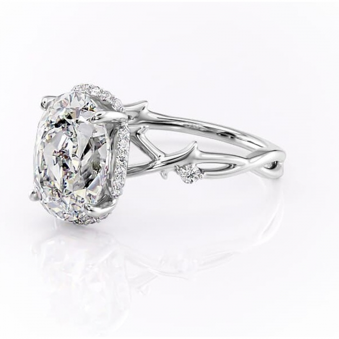 Inel de logodnă Isolde din aur Alb 14kt cu moissanite tăietură ovală – Halo rafinată pentru profil mediu | Personalizează și configurează gratuit online [7]