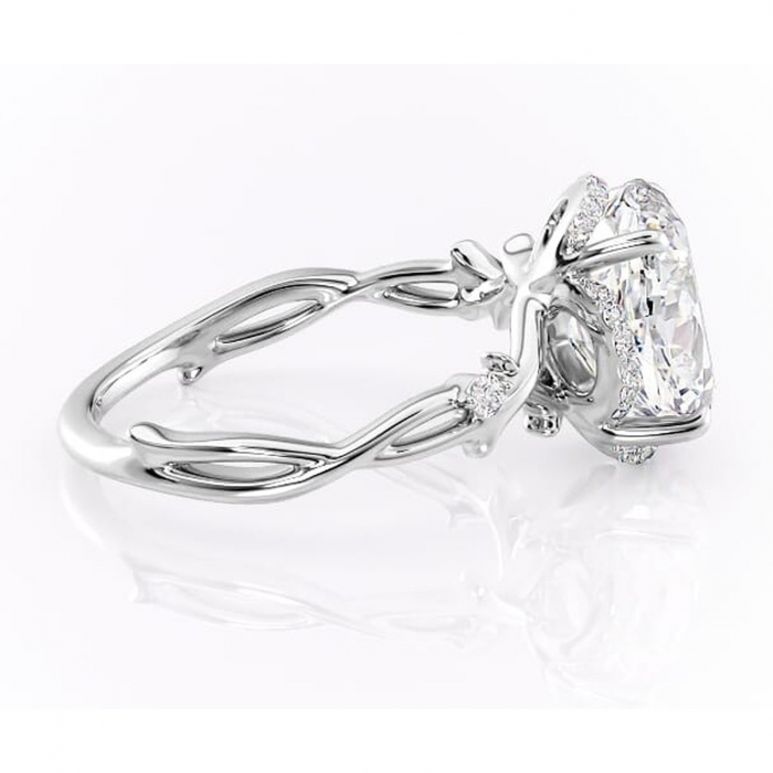 Inel de logodnă Isolde din aur Alb 14kt cu moissanite tăietură ovală – Halo rafinată pentru profil mediu | Personalizează și configurează gratuit online [2]