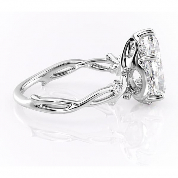 Inel de logodnă Isolde din aur Alb 14kt cu moissanite tăietură pară – Halo rafinată pentru profil mediu | Personalizează și configurează gratuit online [2]