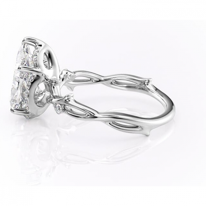 Inel de logodnă Isolde din aur Alb 14kt cu moissanite tăietură pară – Halo rafinată pentru profil mediu | Personalizează și configurează gratuit online [6]