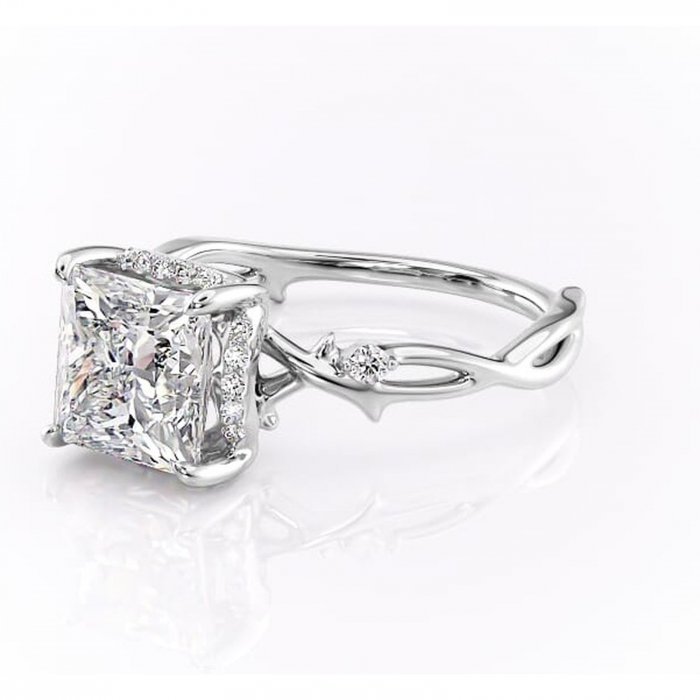 Inel de logodnă Isolde din aur Alb 14kt cu moissanite tăietură princess – Halo rafinată pentru profil mediu | Personalizează și configurează gratuit online [7]