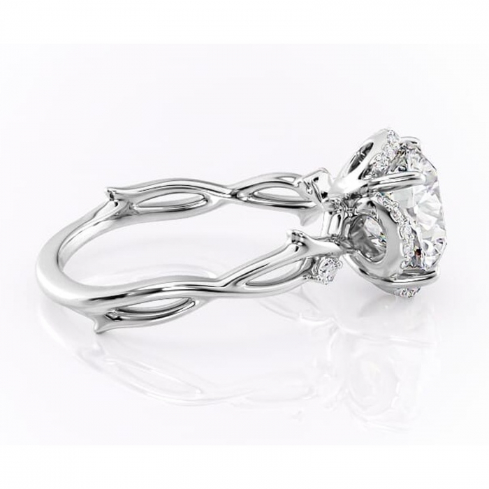 Inel de logodnă Isolde din aur Alb 14kt cu moissanite tăietură rotundă – Halo rafinată pentru profil mediu | Personalizează și configurează gratuit online [2]