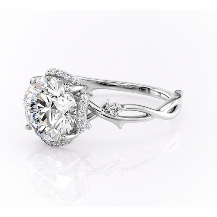 Inel de logodnă Isolde din aur Alb 14kt cu moissanite tăietură rotundă – Halo rafinată pentru profil mediu | Personalizează și configurează gratuit online [7]