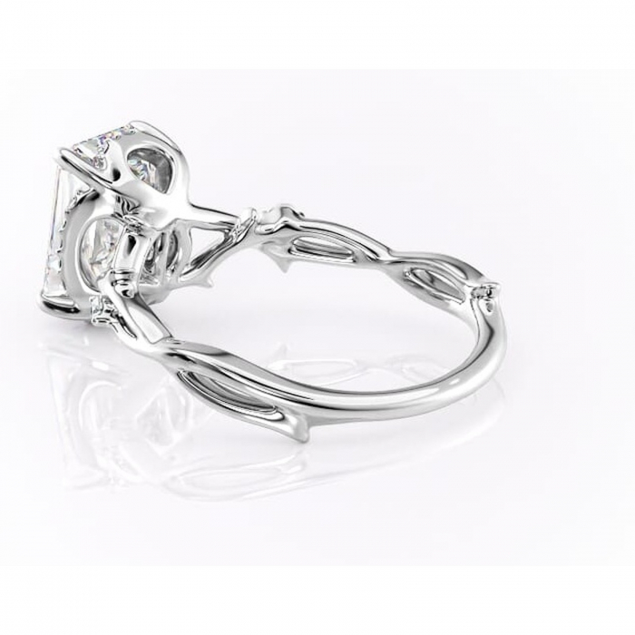 Inel de logodnă Isolde din aur Alb 14kt cu moissanite tăietură smarald – Halo rafinată pentru profil mediu | Personalizează și configurează gratuit online [5]