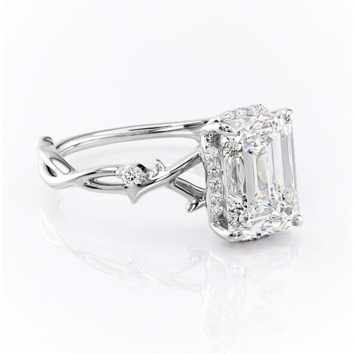 Inel de logodnă Isolde din aur Alb 14kt cu moissanite tăietură smarald – Halo rafinată pentru profil mediu | Personalizează și configurează gratuit online [1]