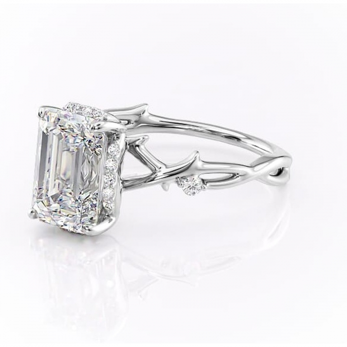 Inel de logodnă Isolde din aur Alb 14kt cu moissanite tăietură smarald – Halo rafinată pentru profil mediu | Personalizează și configurează gratuit online [7]