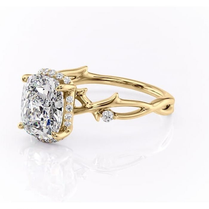 Inel de logodnă Isolde din aur Galben 14kt cu moissanite tăietură pernă – Halo rafinată pentru profil mediu | Personalizează și configurează gratuit online [7]