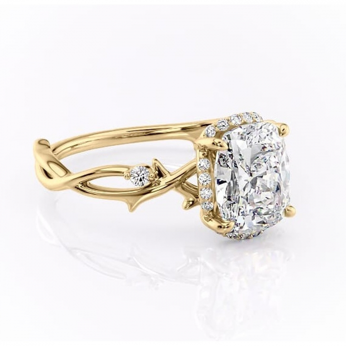 Inel de logodnă Isolde din aur Galben 14kt cu moissanite tăietură pernă – Halo rafinată pentru profil mediu | Personalizează și configurează gratuit online [1]