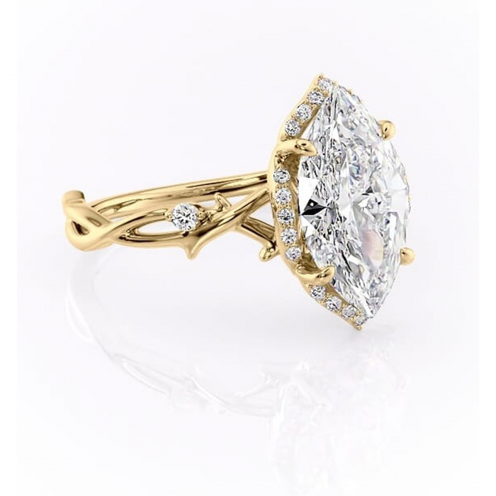 Inel de logodnă Isolde din aur Galben 14kt cu moissanite tăietură marquise – Halo rafinată pentru profil mediu | Personalizează și configurează gratuit online [1]