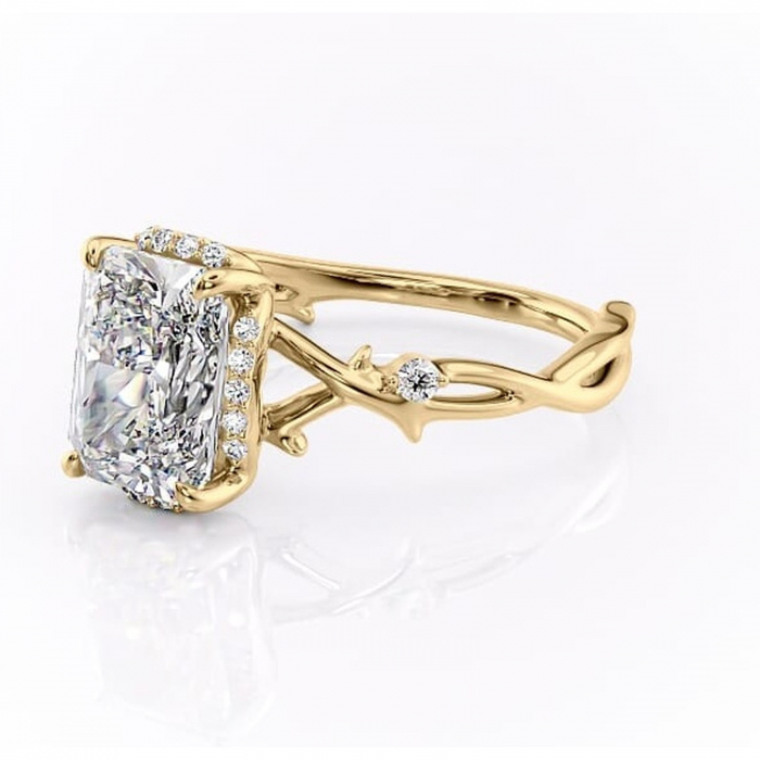 Inel de logodnă Isolde din aur Galben 14kt cu moissanite tăietură radiantă – Halo rafinată pentru profil mediu | Personalizează și configurează gratuit online [7]