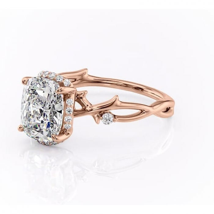 Inel de logodnă Isolde din aur Rose 14kt cu moissanite tăietură pernă – Halo rafinată pentru profil mediu | Personalizează și configurează gratuit online [7]