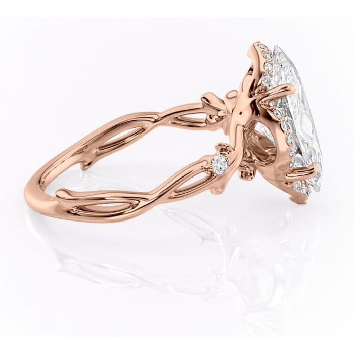 Inel de logodnă Isolde din aur Rose 14kt cu moissanite tăietură marquise – Halo rafinată pentru profil mediu | Personalizează și configurează gratuit online [2]
