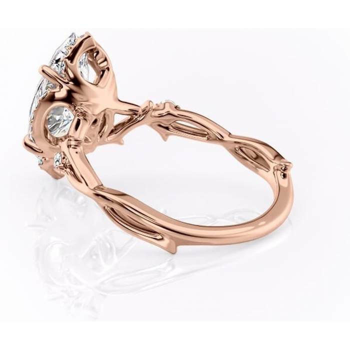 Inel de logodnă Isolde din aur Rose 14kt cu moissanite tăietură marquise – Halo rafinată pentru profil mediu | Personalizează și configurează gratuit online [5]