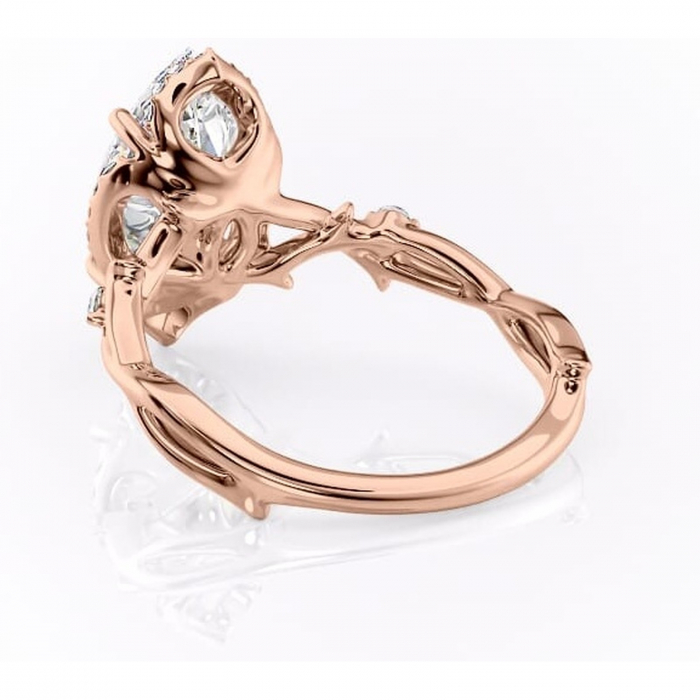 Inel de logodnă Isolde din aur Rose 14kt cu moissanite tăietură marquise – Halo rafinată pentru profil mediu | Personalizează și configurează gratuit online [4]
