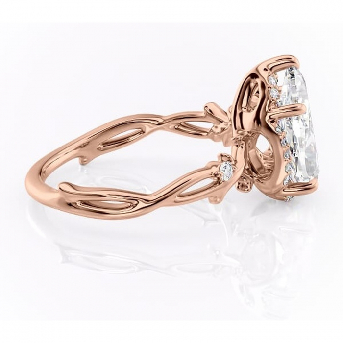 Inel de logodnă Isolde din aur Rose 14kt cu moissanite tăietură pară – Halo rafinată pentru profil mediu | Personalizează și configurează gratuit online [2]