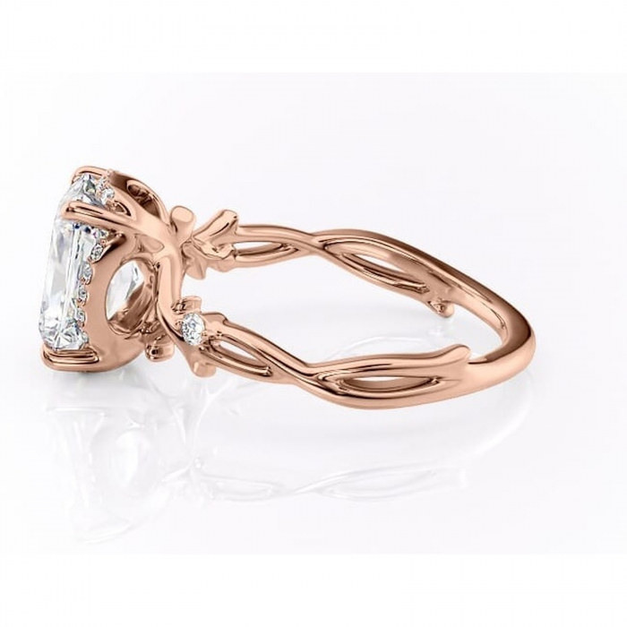 Inel de logodnă Isolde din aur Rose 14kt cu moissanite tăietură radiantă – Halo rafinată pentru profil mediu | Personalizează și configurează gratuit online [6]