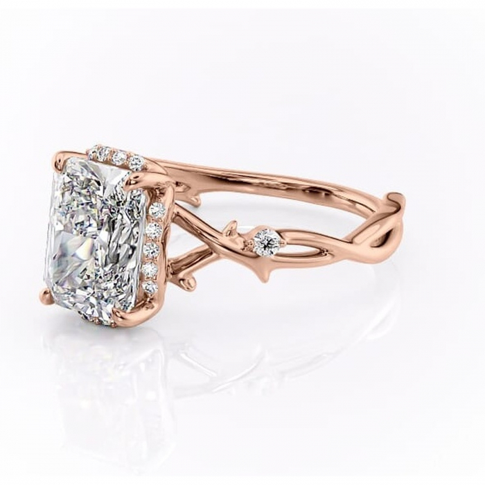 Inel de logodnă Isolde din aur Rose 14kt cu moissanite tăietură radiantă – Halo rafinată pentru profil mediu | Personalizează și configurează gratuit online [7]