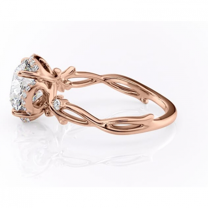 Inel de logodnă Isolde din aur Rose 14kt cu moissanite tăietură rotundă – Halo rafinată pentru profil mediu | Personalizează și configurează gratuit online [6]