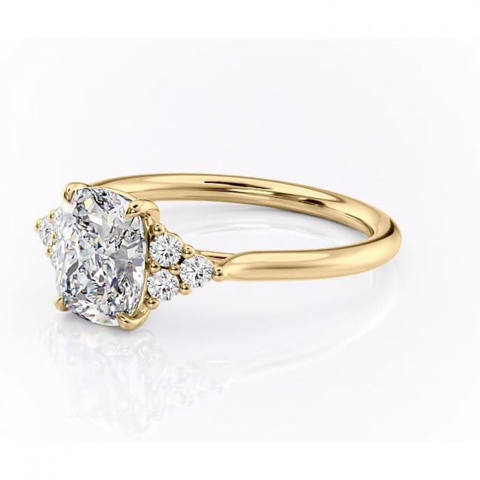 Inel de logodnă Ivylyn din aur Galben 14kt cu moissanite tăietură pernă – Montură cu trei pietre rafinată pentru profil mediu | Personalizează și configurează gratuit online [7]
