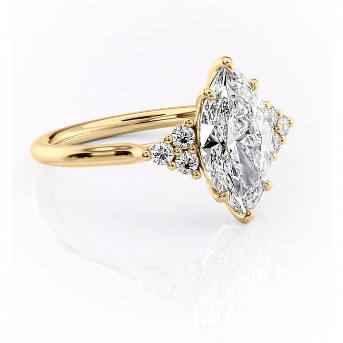 Inel de logodnă Ivylyn din aur Galben 14kt cu moissanite tăietură marquise – Montură cu trei pietre rafinată pentru profil mediu | Personalizează și configurează gratuit online [1]