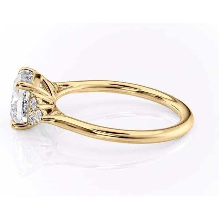 Inel de logodnă Ivylyn din aur Galben 14kt cu moissanite tăietură pernă – Montură cu trei pietre rafinată pentru profil mediu | Personalizează și configurează gratuit online [6]