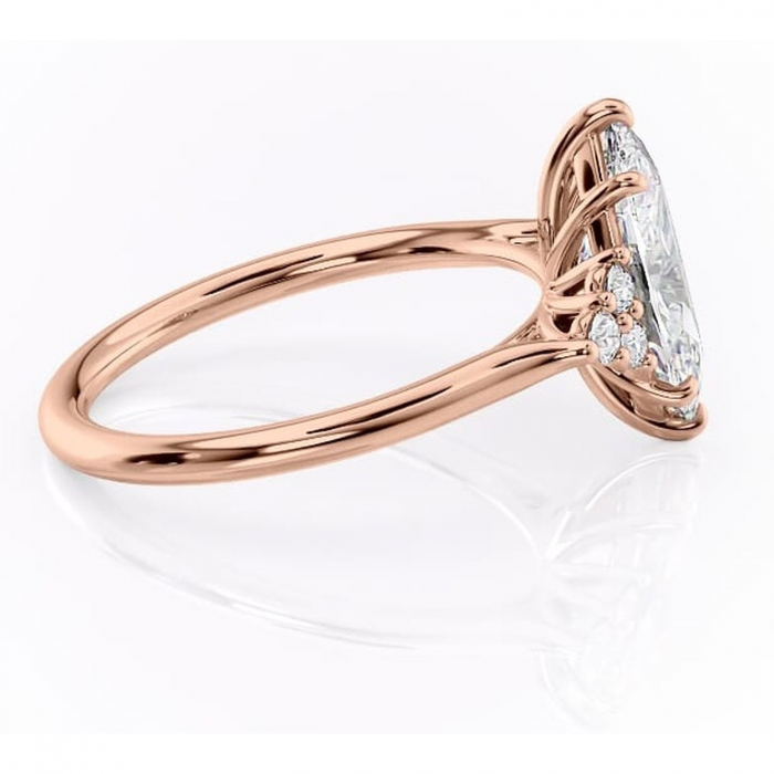 Inel de logodnă Ivylyn din aur Rose 14kt cu moissanite tăietură marquise – Montură cu trei pietre rafinată pentru profil mediu | Personalizează și configurează gratuit online [2]