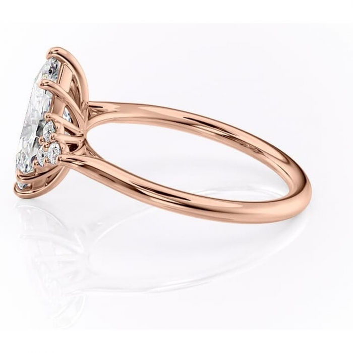 Inel de logodnă Ivylyn din aur Rose 14kt cu moissanite tăietură marquise – Montură cu trei pietre rafinată pentru profil mediu | Personalizează și configurează gratuit online [6]