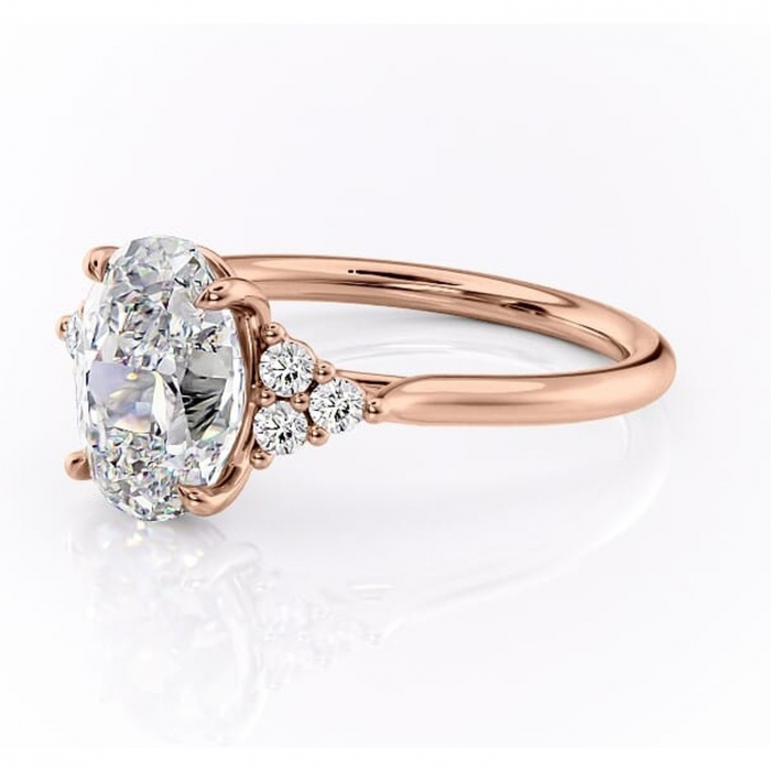 Inel de logodnă Ivylyn din aur Rose 18kt cu moissanite tăietură ovală – Montură cu trei pietre rafinată pentru profil mediu | Personalizează și configurează gratuit online [7]