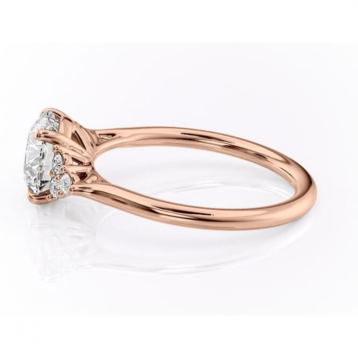 Inel de logodnă Ivylyn din aur Rose 14kt cu moissanite tăietură rotundă – Montură cu trei pietre rafinată pentru profil mediu | Personalizează și configurează gratuit online [6]