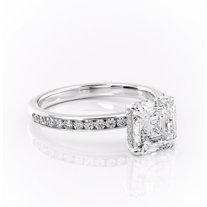 Inel de logodnă Jade din aur Alb 14kt cu moissanite tăietură asscher – Montură cu canal rafinată pentru profil înalt | Personalizează și configurează gratuit online [1]
