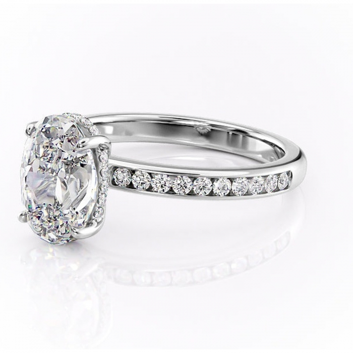 Inel de logodnă Jade din aur Alb 14kt cu moissanite tăietură ovală – Montură cu canal rafinată pentru profil înalt | Personalizează și configurează gratuit online [7]