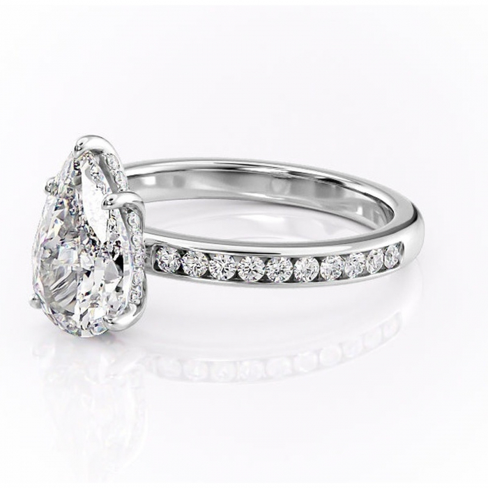 Inel de logodnă Jade din aur Alb 14kt cu moissanite tăietură pară – Montură cu canal rafinată pentru profil înalt | Personalizează și configurează gratuit online [7]