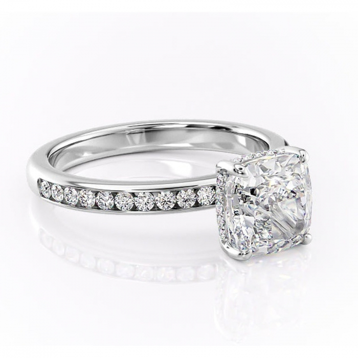 Inel de logodnă Jade din aur Alb 18kt cu moissanite tăietură pernă – Montură cu canal rafinată pentru profil înalt | Personalizează și configurează gratuit online [1]