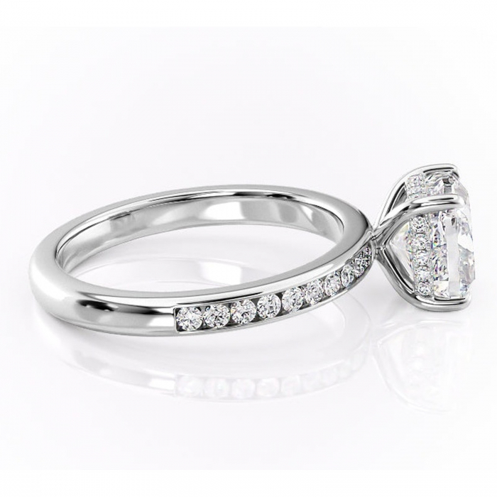 Inel de logodnă Jade din aur Alb 18kt cu moissanite tăietură pernă – Montură cu canal rafinată pentru profil înalt | Personalizează și configurează gratuit online [2]