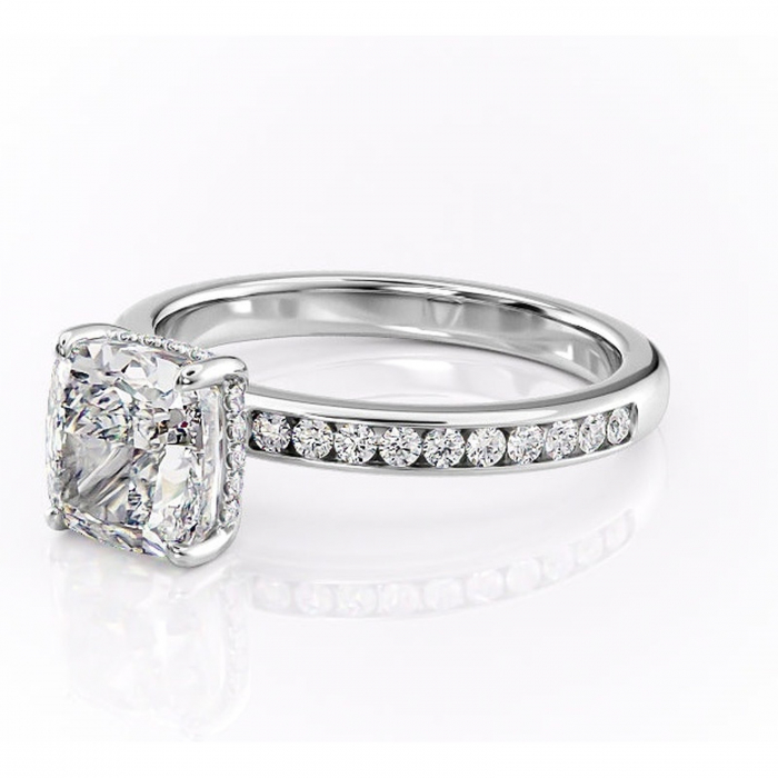 Inel de logodnă Jade din aur Alb 18kt cu moissanite tăietură pernă – Montură cu canal rafinată pentru profil înalt | Personalizează și configurează gratuit online [7]