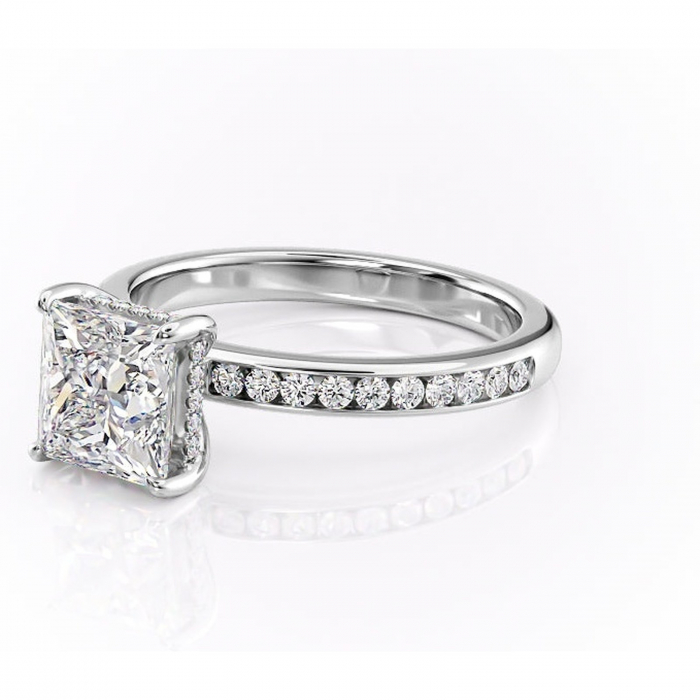 Inel de logodnă Jade din aur Alb 18kt cu moissanite tăietură princess – Montură cu canal rafinată pentru profil înalt | Personalizează și configurează gratuit online [7]
